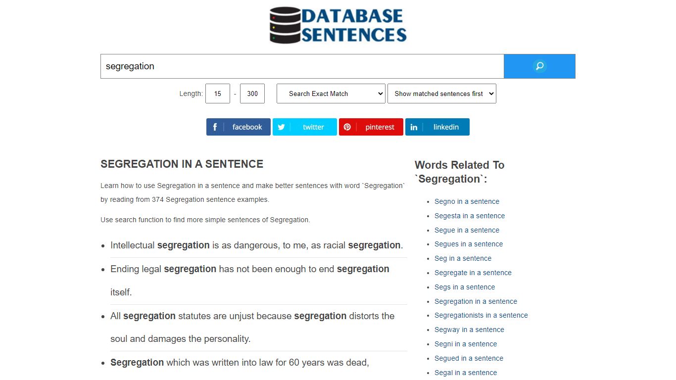Segregation in a sentence | Examples of sentence with Segregation