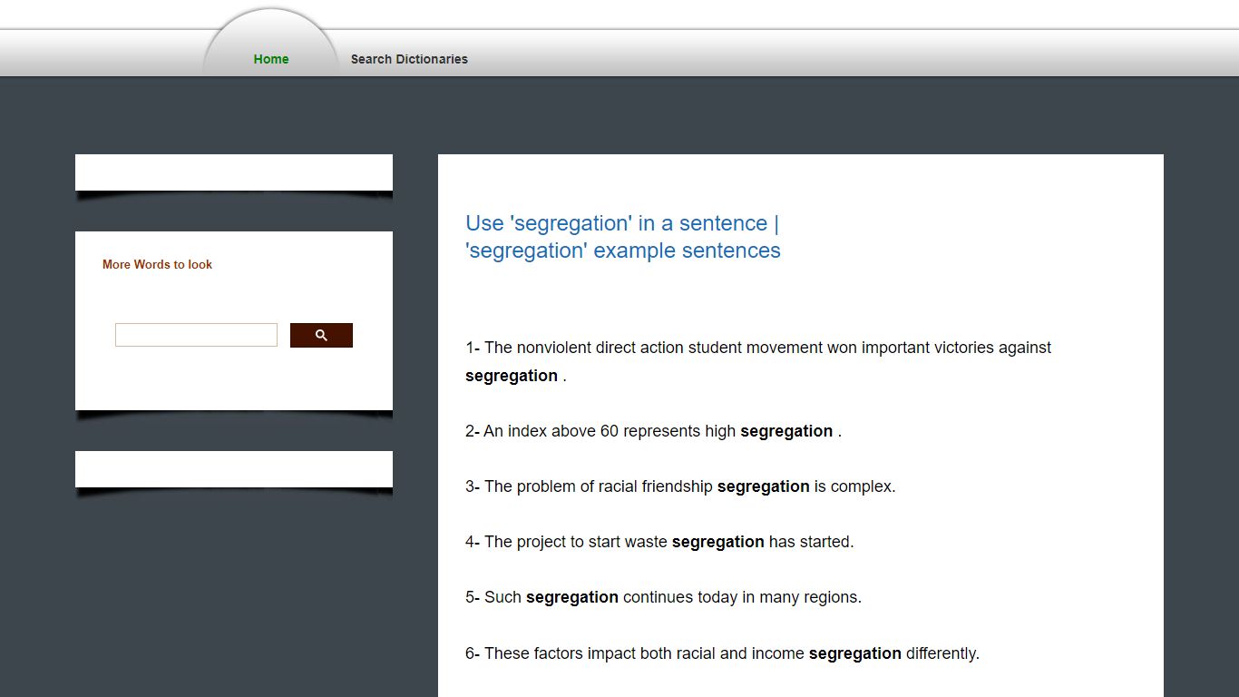segregation in a sentence and example sentences